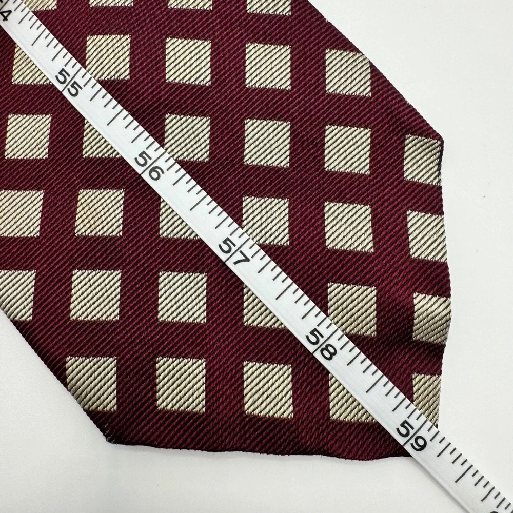 Lauren‎ Ralph Lauren Mens Silk Tie Burgundy Cream Geometric Diamond Luxury